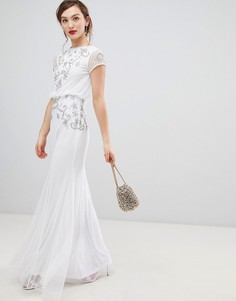 Шифоновое платье макси с короткими рукавами и отделкой Frock &amp; Frill - Белый