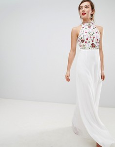Платье макси с высоким воротом и разноцветной отделкой Frock &amp; Frill - Белый