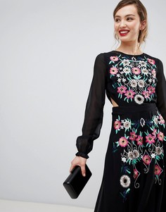 Платье с длинными рукавами и вышивкой Frock &amp; Frill - Черный