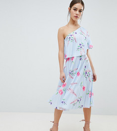 Платье миди на одно плечо с плиссировкой ASOS DESIGN Petite - Мульти