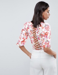 Топ с цветочным принтом и решеткой из лямок на спине ASOS DESIGN - Мульти