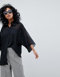 Рубашка с короткими рукавами и прозрачными вставками ASOS DESIGN - Черный