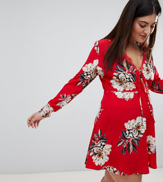 Платье с завязкой и цветочным принтом Missguided Plus - Красный