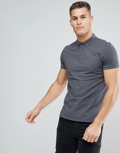 Поло из пике серого цвета с воротником на пуговицах ASOS DESIGN - Серый