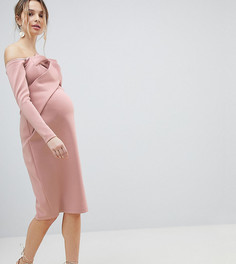 Платье-бандо миди с длинными рукавами ASOS MATERNITY - Розовый