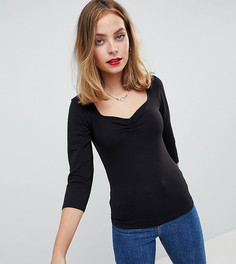Топ для миниатюрных с рукавами 3/4 и вырезом сердечком ASOS DESIGN - Черный