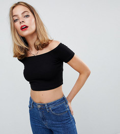 Кроп-топ в рубчик с открытыми плечами ASOS DESIGN Petite - Черный