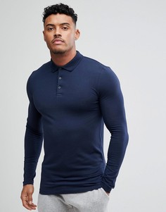 Темно-синее обтягивающее поло с длинными рукавами ASOS DESIGN - Темно-синий
