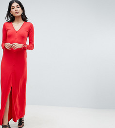 Чайное платье макси с покрытыми тканью пуговицами ASOS DESIGN Tall - Красный