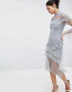 Сетчатое платье миди с оборками Hope & Ivy - Синий