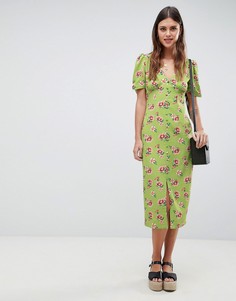 Платье миди на пуговицах с цветочным принтом ASOS DESIGN - Мульти