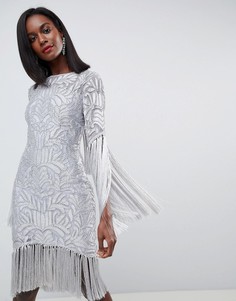 Платье с бахромой, декоративной отделкой и вырезом на спине ASOS EDITION - Серый