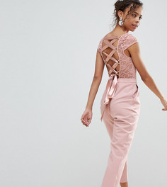 Комбинезон с кружевным верхом и решеткой из лямок сзади ASOS PETITE - Розовый