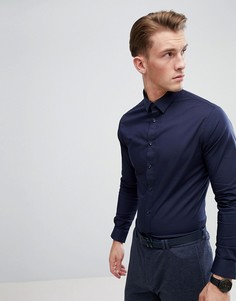 Темно-синяя приталенная рубашка с длинными рукавами Celio - Темно-синий