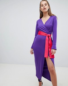 Платье макси с длинными рукавами и контрастным поясом ASOS DESIGN - Фиолетовый