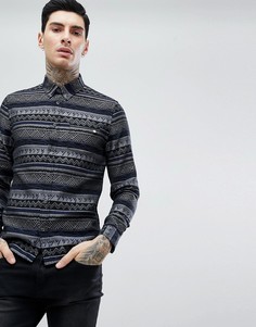 Синяя приталенная рубашка с ацтекским принтом Pretty Green - Синий