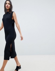Платье миди со вставками в рубчик ASOS DESIGN - Черный