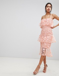 Платье-футляр миди с цветочной вышивкой 3D ASOS DESIGN - Розовый