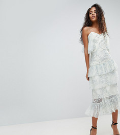 Кружевное платье миди с открытыми плечами и оборками ASOS DESIGN Tall - Мульти