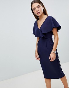 Платье миди с запахом и оборками ASOS DESIGN - Темно-синий