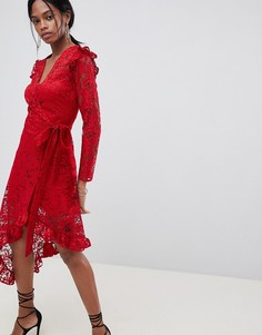 Кружевное платье с запахом и асимметричным краем ASOS DESIGN - Красный