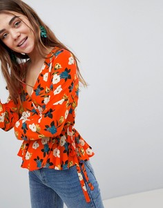 Топ с запахом и цветочным принтом ASOS DESIGN - Мульти