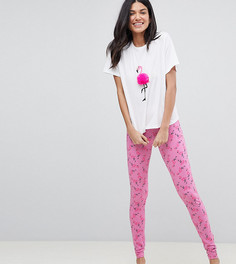 Пижамный комплект с принтом фламинго и помпонами ASOS DESIGN Tall - Мульти