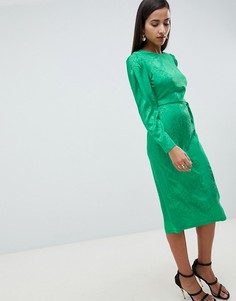 Жаккардовое платье миди с поясом ASOS DESIGN - Зеленый