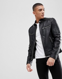 Стеганая кожаная байкерская куртка Barneys Originals - Черный