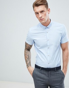 Голубая облегающая оксфордская рубашка с короткими рукавами Moss London - Розовый