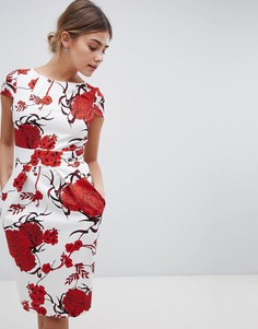 Платье с короткими рукавами и крупным цветочным принтом Closet London - Мульти