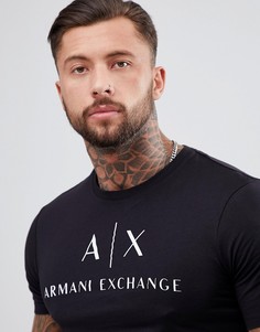 Черная узкая футболка с логотипом на груди Armani Exchange AX - Черный