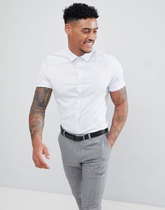 Синяя узкая эластичная рубашка с узором в елочку ASOS DESIGN Wedding - Синий