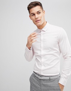 Узкая розовая рубашка с узором в елочку и двойными манжетами ASOS DESIGN - Белый