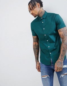 Приталенная зеленая рубашка с короткими рукавами ASOS DESIGN - Зеленый