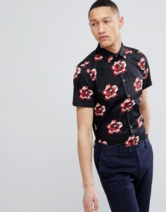 Узкая рубашка с цветочным принтом и короткими рукавами Ted Baker - Темно-синий