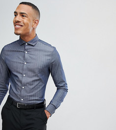Темно-синяя узкая рубашка с узором в елочку и двойными манжетами ASOS DESIGN Tall - Темно-синий