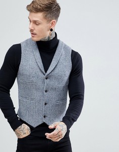 Светло-серый жилет узкого кроя из 100% шерстяного харрис-твида в клетку ASOS - Серый