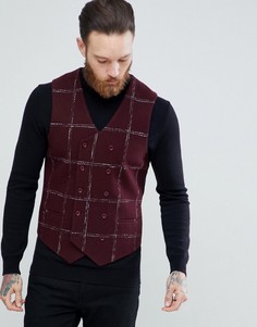 Бордовый узкий жилет из ткани с добавлением шерсти в клетку ASOS - Красный