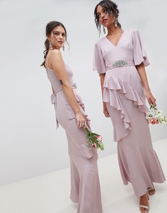 Платье макси с рукавами-бабочка и поясом с отделкой ASOS DESIGN - Розовый