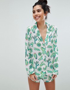 Традиционная пижама с рубашкой и шортами из 100% вискозы ASOS DESIGN - Мульти