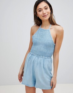 Пляжный ромпер шамбре с воротом халтер Influence - Синий