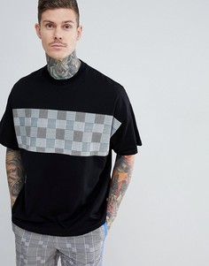 Oversize-футболка со вставкой в клетку ASOS DESIGN - Черный