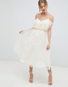 Платье для выпускного миди из сетки добби с оборкой ASOS DESIGN - Белый