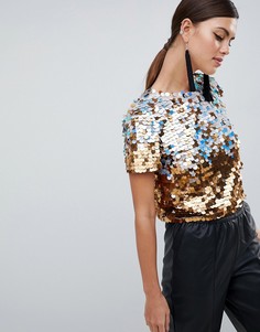 Премиум-футболка с отделкой пайетками и эффектом омбре ASOS DESIGN - Золотой