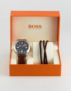 Подарочный набор из часов с коричневым ремешком и браслета BOSS Orange By Hugo Boss - Коричневый
