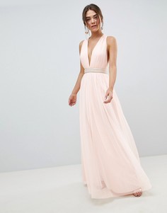 Платье макси из тюля с отделкой на талии ASOS DESIGN - Розовый
