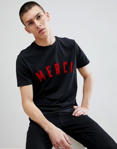 Черная футболка с принтом Merci New Look - Черный