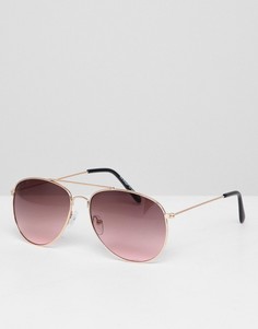 Розовые солнцезащитные очки-авиаторы с планкой над переносицей AJ Morgan - Золотой