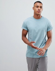 Синяя футболка с отворотами на рукавах New Look - Синий